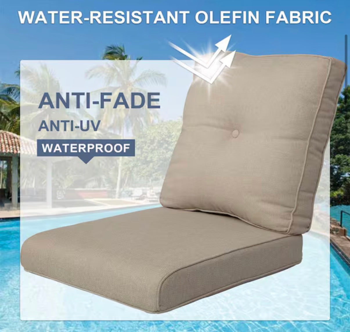 22 in. x 24 in. 2-Piece Outdoor Chair Replacement Cushion