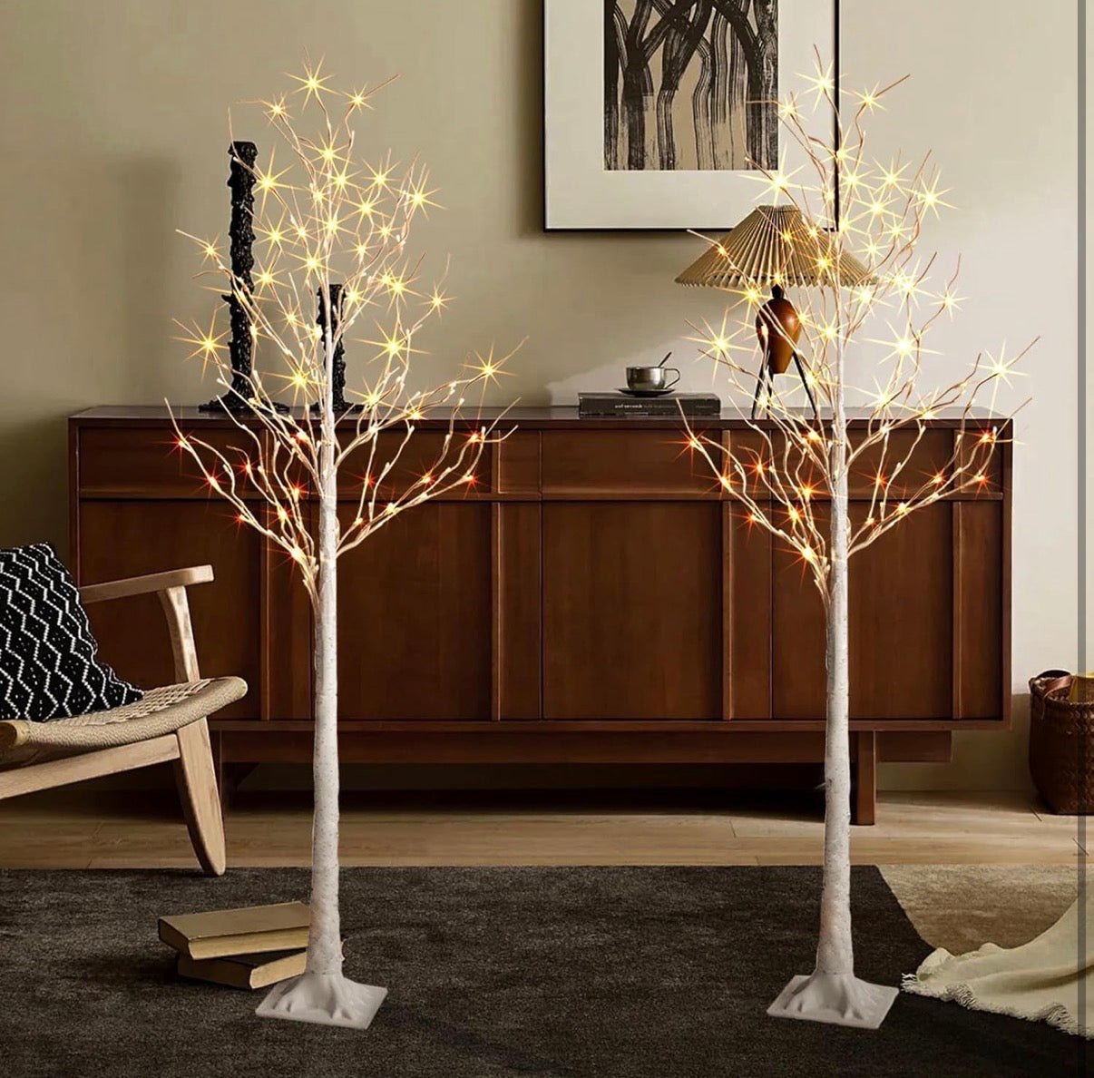 2 Pack 5 Feet Birch Tree with LED Lights