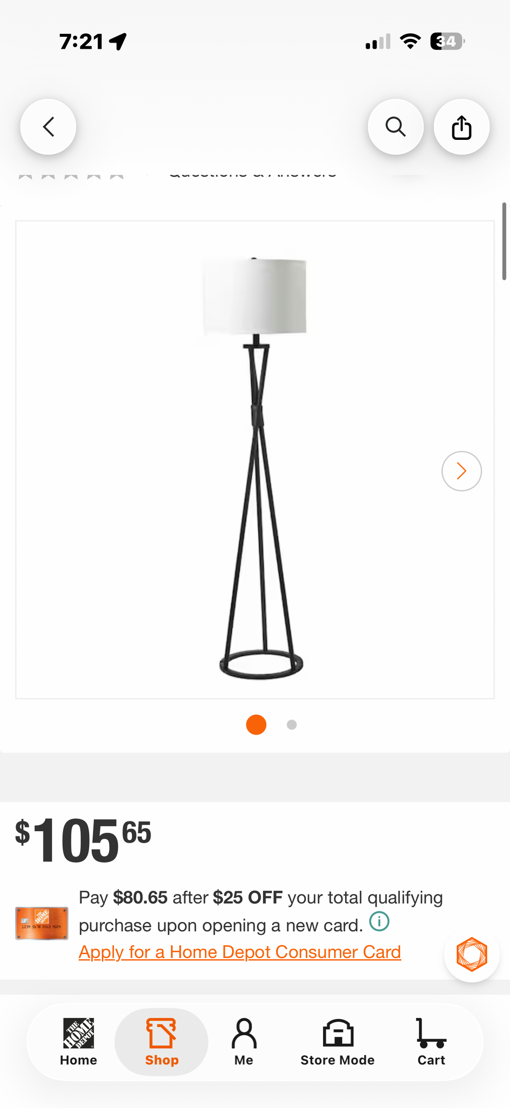61.5 in. Flat Black Finish 1-Light Tripod Floor Lamp