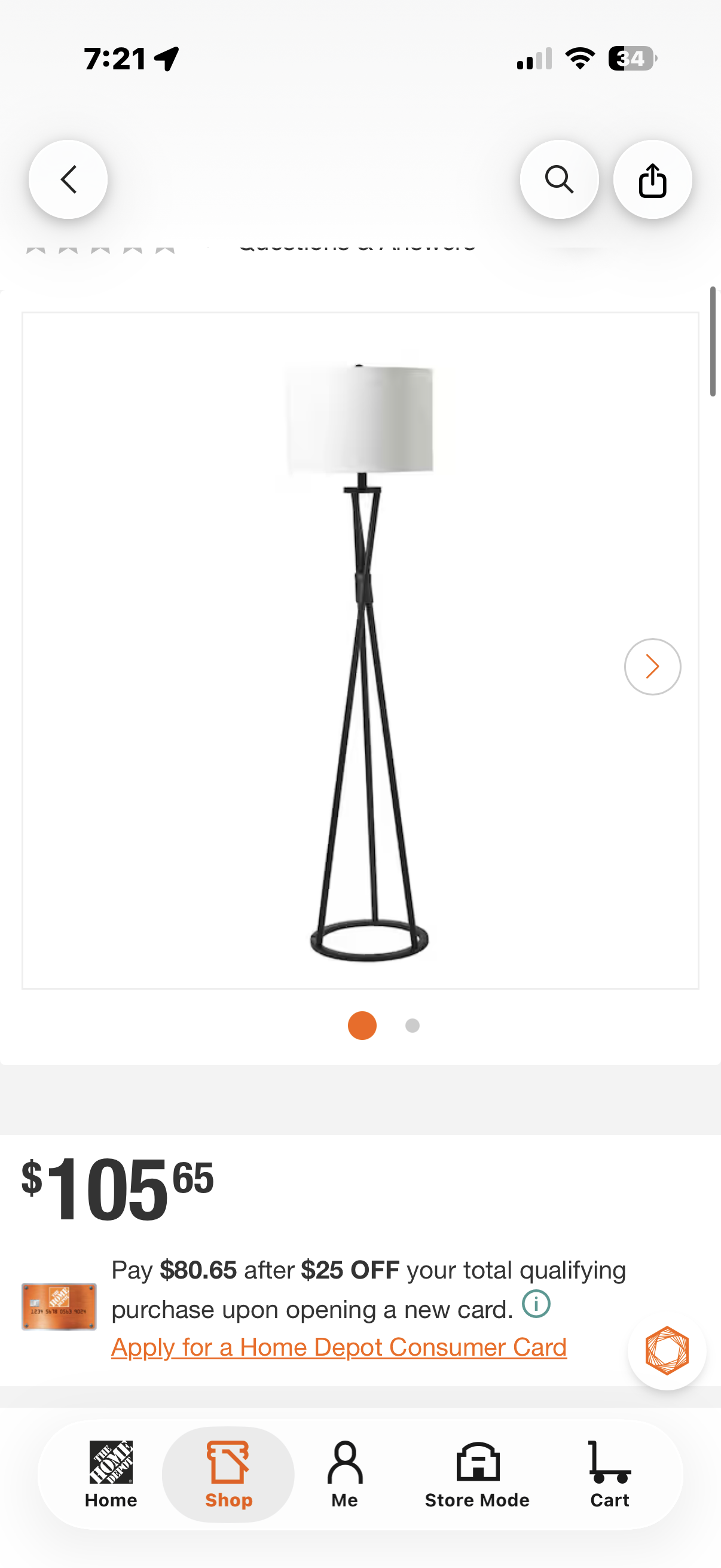 61.5 in. Flat Black Finish 1-Light Tripod Floor Lamp
