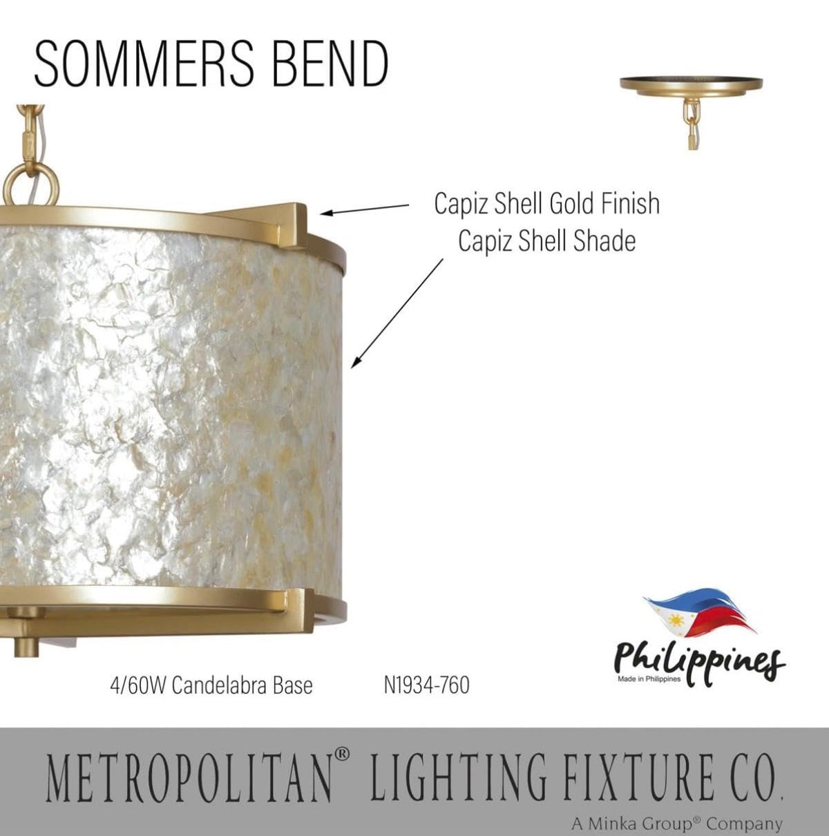 Metropolitan Sommers Bend Semi Flush Light Capiz Shell Gold