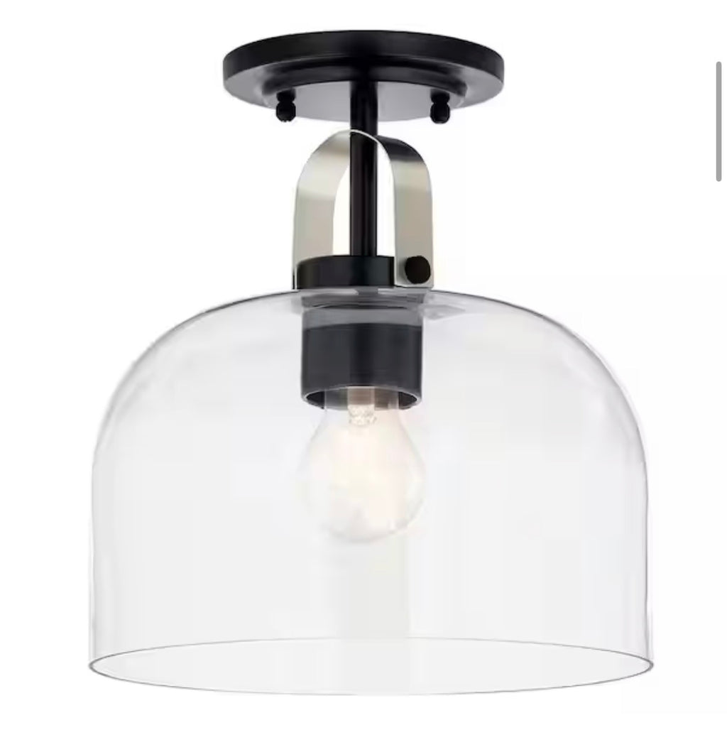 Kaelix 10 in. 1-Light Semi Flush with Clear Glass in Black