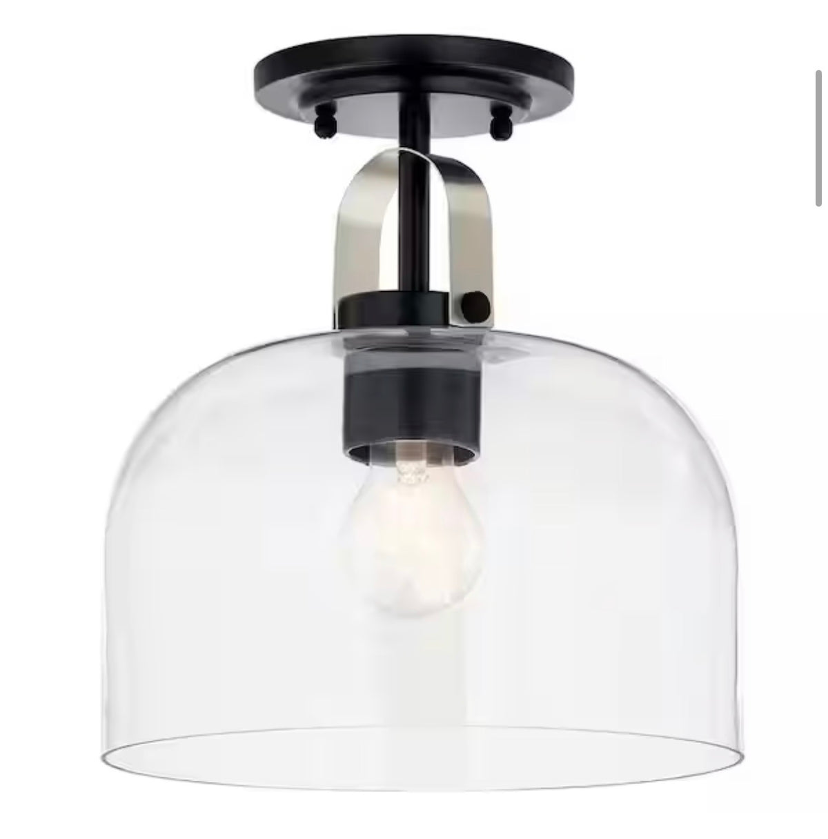Kaelix 10 in. 1-Light Semi Flush with Clear Glass in Black