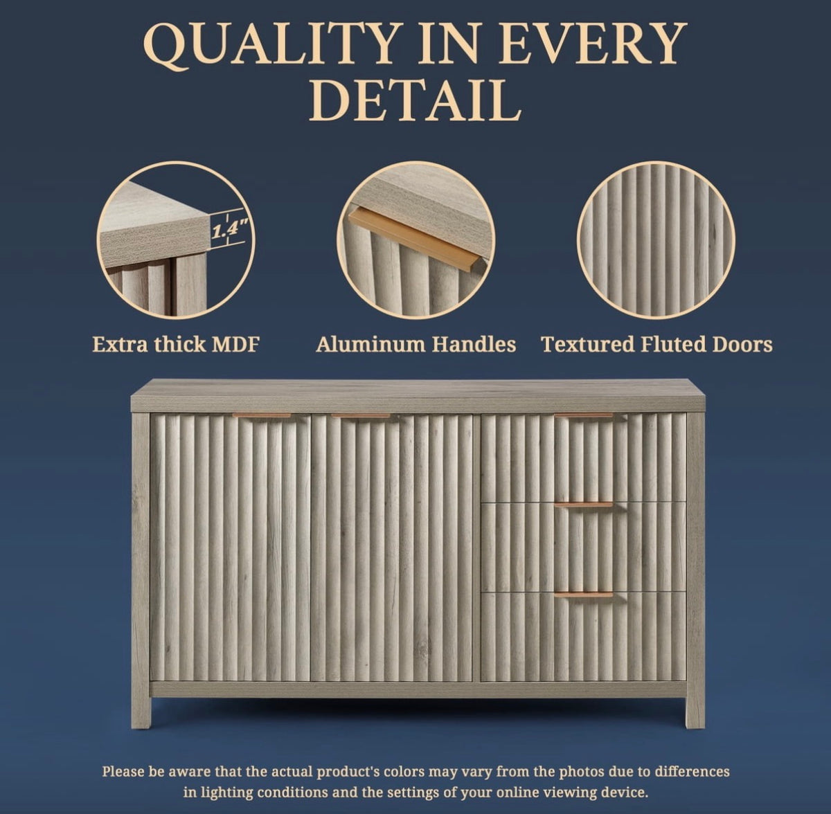 Fluted Sideboard Buffet with Adjustable Shelf