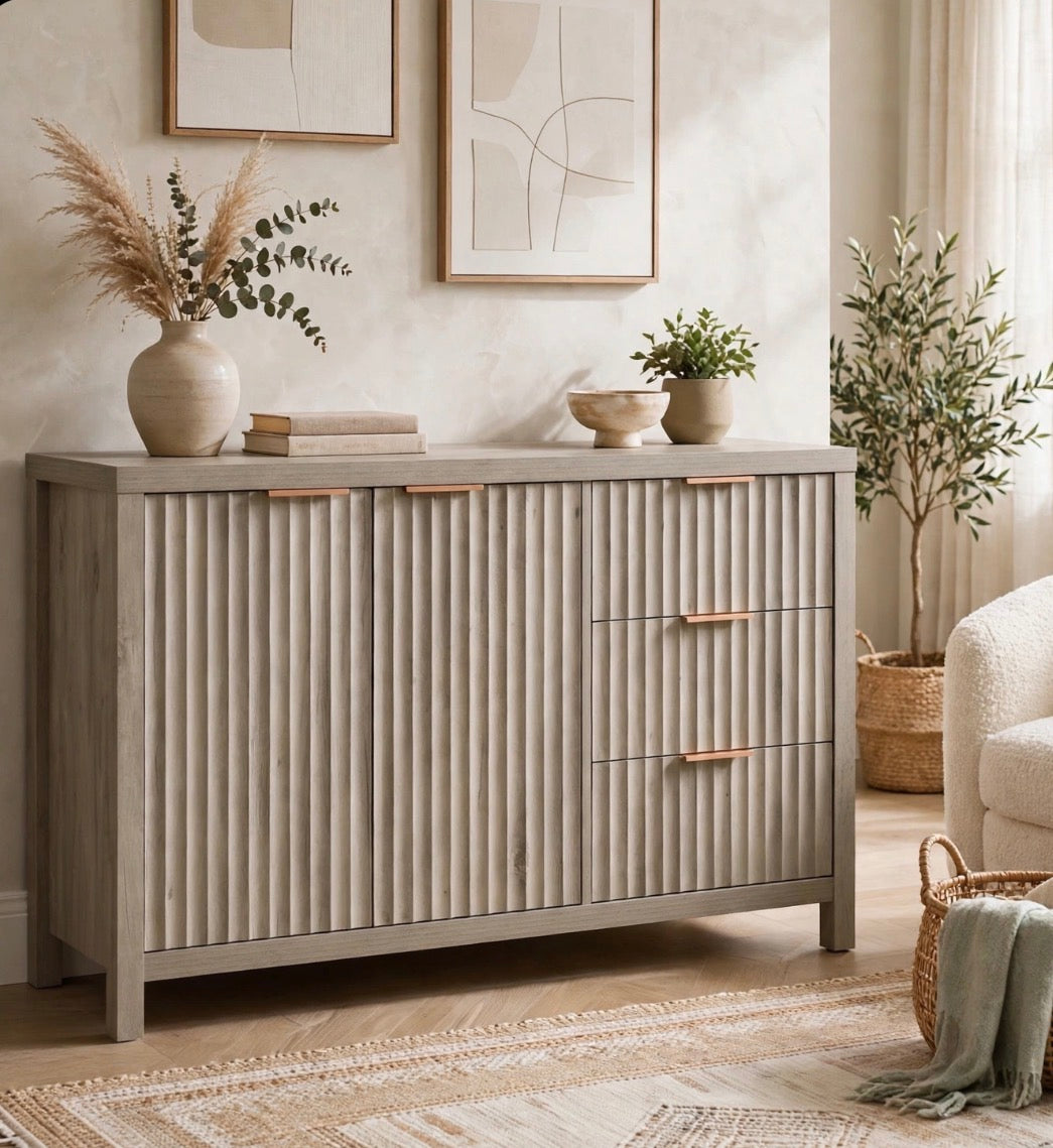 Fluted Sideboard Buffet with Adjustable Shelf