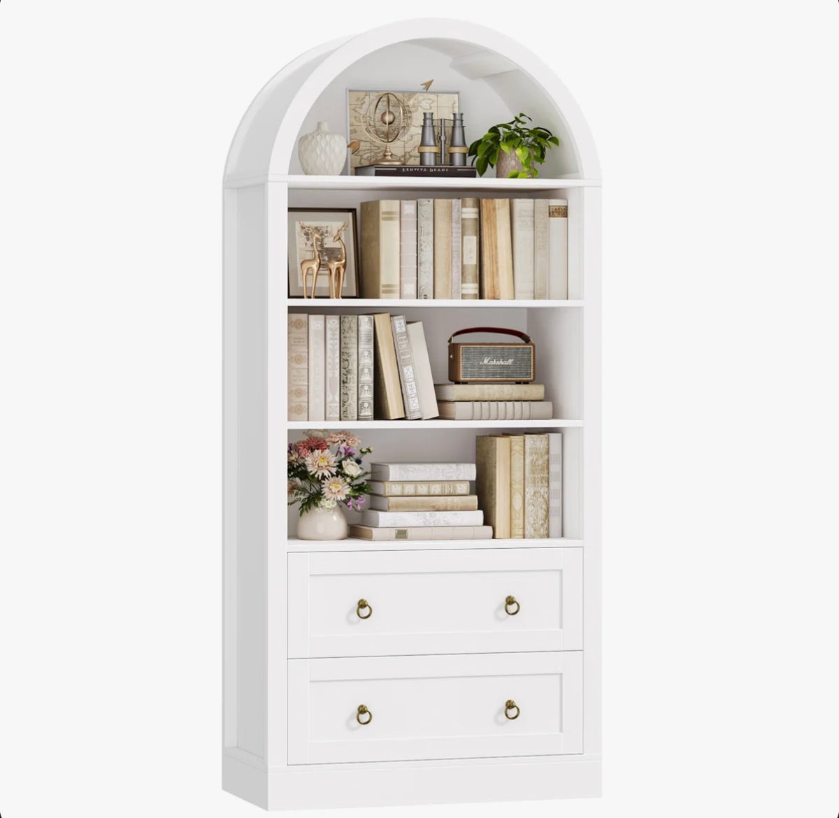 69.7"H Arched Bookcase With 2 Drawers