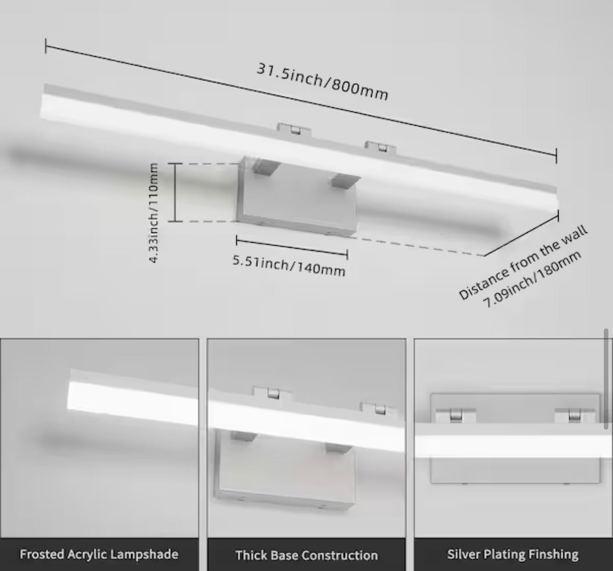 31.5 in. 1 Light Silver LED Vanity Light Bar