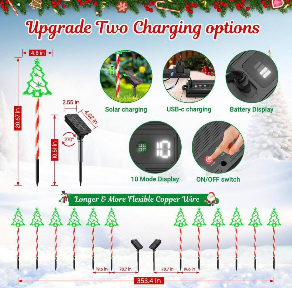 12-Pack Christmas Solar Pathway Lights
