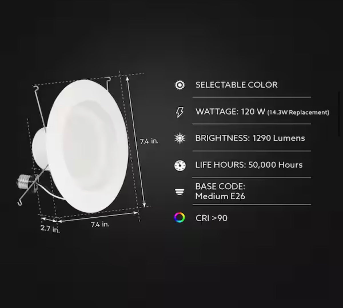 6-pack 5/6 in. Dimmable LED Recessed Light Trim Kit