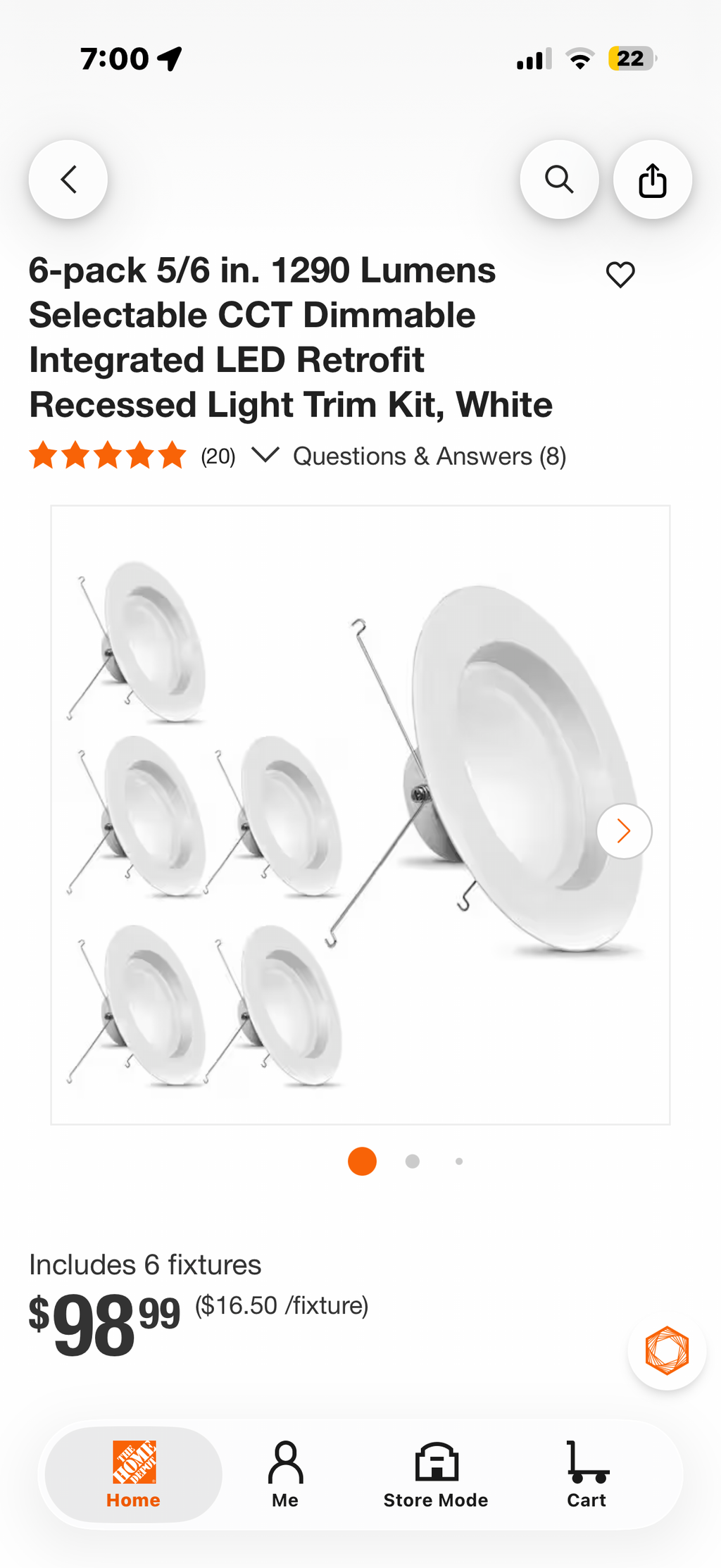 6-pack 5/6 in. Dimmable LED Recessed Light Trim Kit