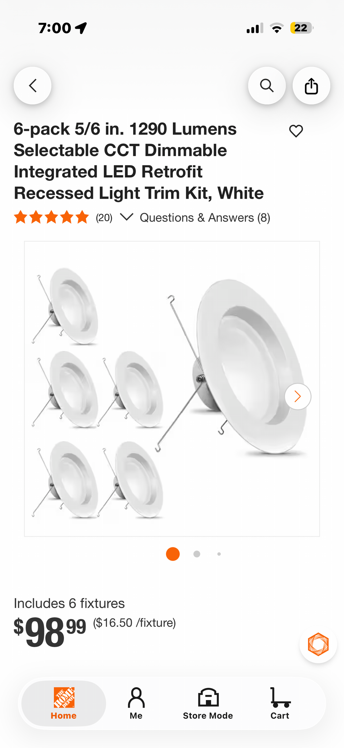 6-pack 5/6 in. Dimmable LED Recessed Light Trim Kit